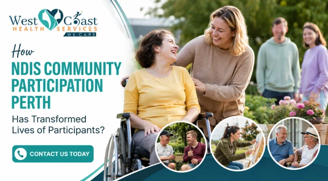 Support worker assisting an NDIS participant during a community outing, highlighting NDIS Community Participation Perth services that promote independence, confidence, and meaningful social connections.